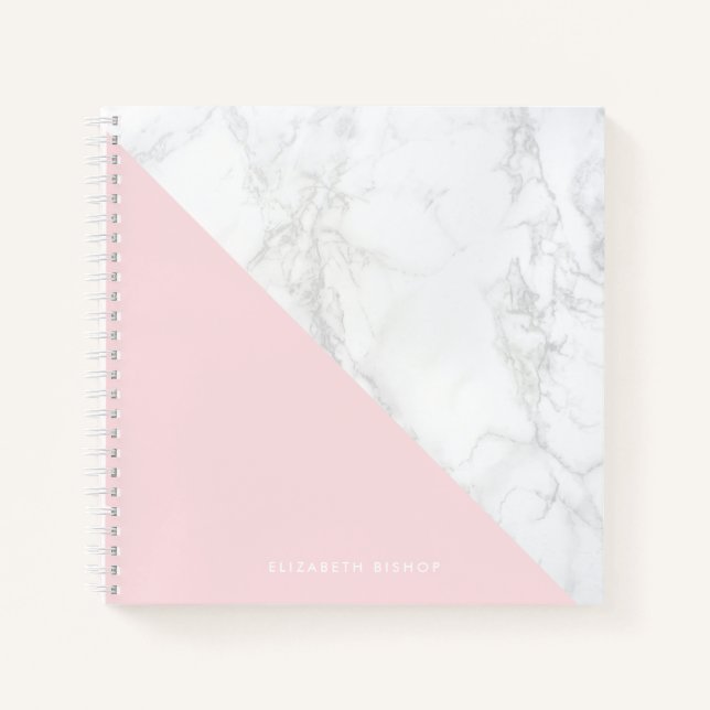 Carnet Faux Marbre à Accent rose-Bleu Personnalisé (Devant)