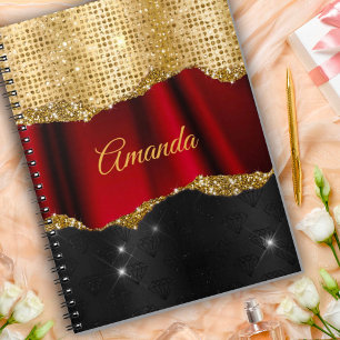 Carnet Faux Parties scintillant élégantes Red Gold noir m