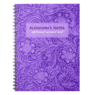 Carnet Faux Suede Violet Cuir Fleurs Embossées