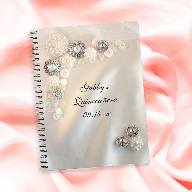 Carnet Faux White Pearl Boutons Diamant Quinceañera (Créateur téléchargé)