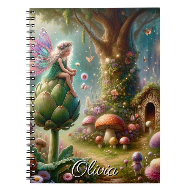 Carnet Fée assise sur un Artichoke Magie Personnalisée (Devant)