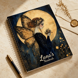 Carnet Fée dorée au clair de lune - Art personnalisé Fant