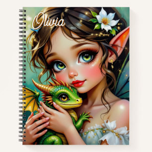 Carnet Fée elfe jolie et dragon personnalisés