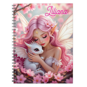 Carnet Fée Elfe Rose Jolie & Dragon Personnalisé