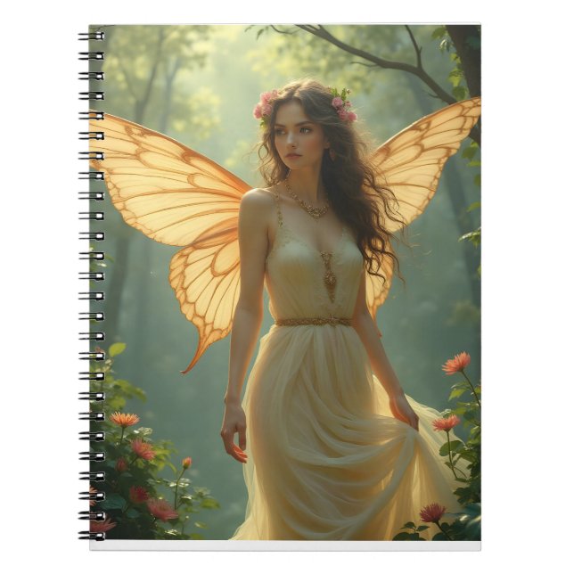 Carnet Fée en robe blanche dans la forêt (Devant)