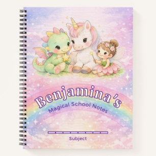 Carnet Fée Licorne Dragon Arc-en-ciel Fantaisie École Fil