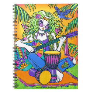 Carnet féerique hippie de guitare d'arc-en-ciel d