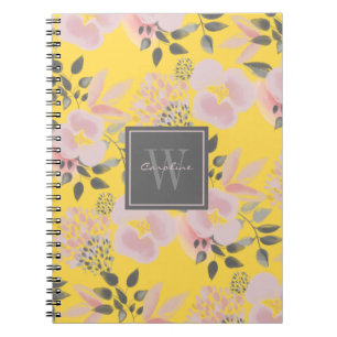 Carnet Feminine Yellow Pink Gray Floral with Monogram