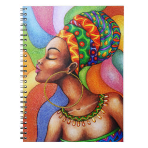Carnet Femme africaine avec cire tissu traditionnel