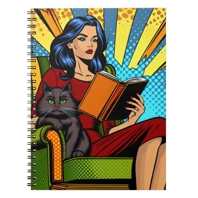 Carnet Femme de Pop Art lisant une bande dessinée avec un (Devant)