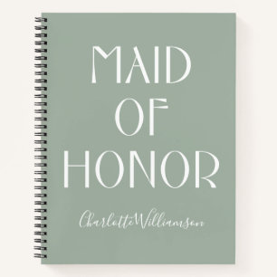 Carnet Femme d'honneur Sage Green Typographie Nom Mariage