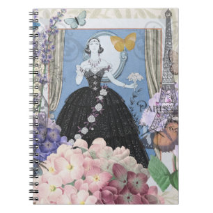 Carnet Femme élégante bleue Robe florale fantaisie 