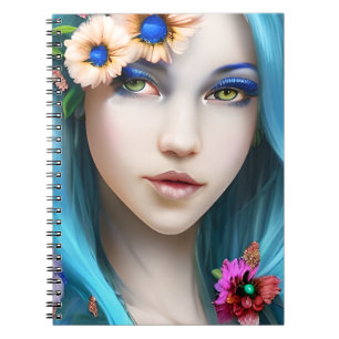 Carnet Femme éthérée avec des fleurs dans ses cheveux ble