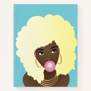 Carnet Femme noire, Afro blonde, Bubblegum rose