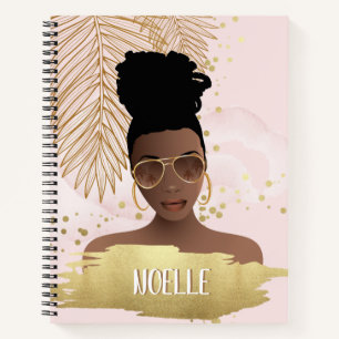 Carnet Femme noire, Feuille d'or Tropicale & Nuances, Ros