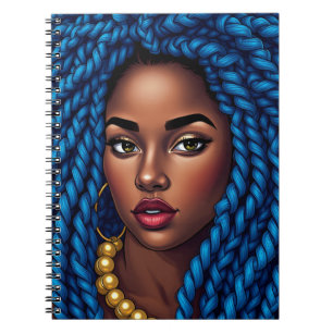 Carnet Femme noire tresses naturelles bleues dreadlocks s