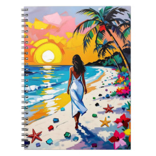 Carnet Femme sur la scène de plage tropicale