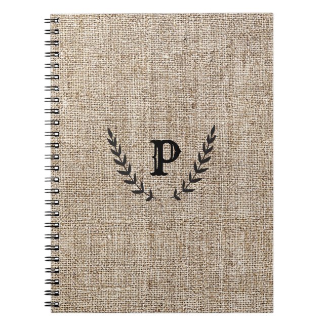 Carnet Ferme rustique Burlap & Black Botanical Laurel (Devant)