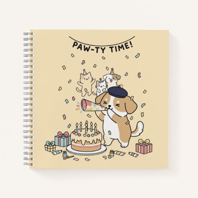 Carnet Festive Yellow Playful Dog Cartoon Celebration (Devant)