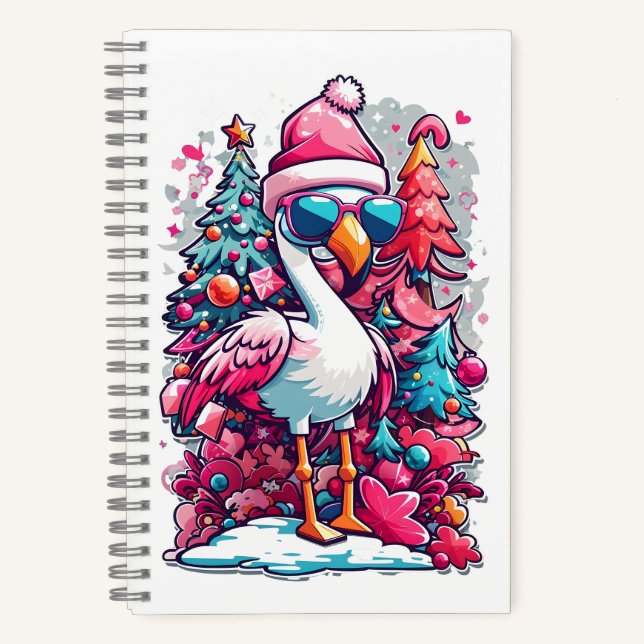 Carnet Festivités Flamants roses chapeau et lunettes Noël (Recto)
