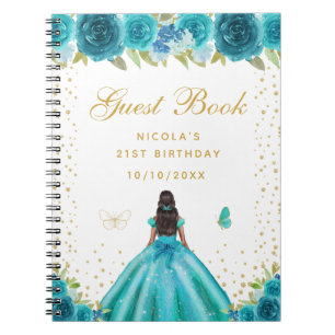 Carnet Fête d'anniversaire de princesse à peau foncée et