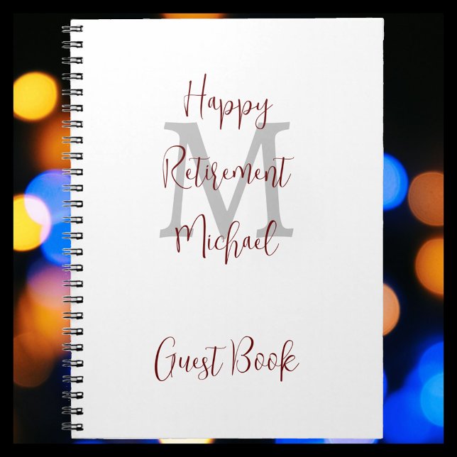 Carnet Fête de la retraite Monogramme Blanc Bourgogne inv (Créateur téléchargé)
