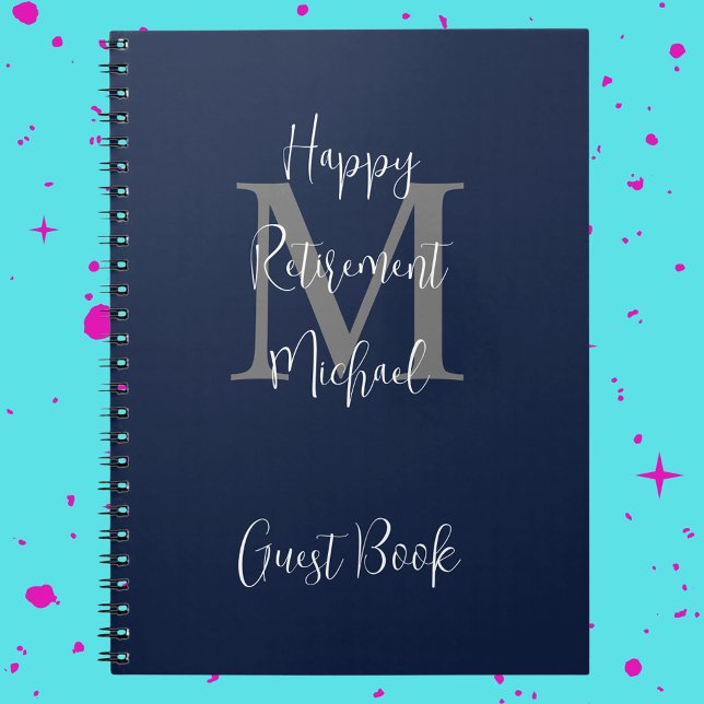 Carnet Fête de la retraite Monogramme bleu gris blanc inv (Créateur téléchargé)