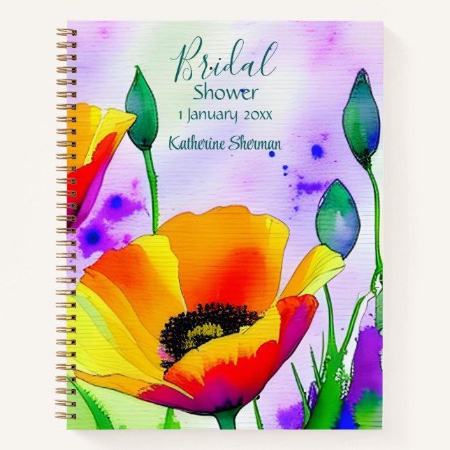 Carnet Fête de Mariage aux Pavots de Californie à l'aquar (Devant)