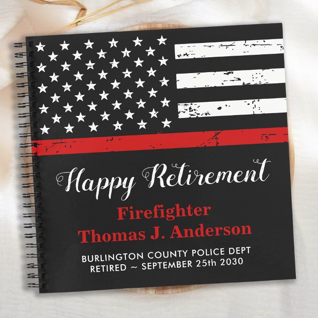 Carnet Fête de retraite des pompiers Mince Red Line Invit (Créateur téléchargé)