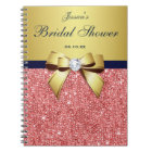 Fête des mariées Bow Guestbook Gold Coral Sequins