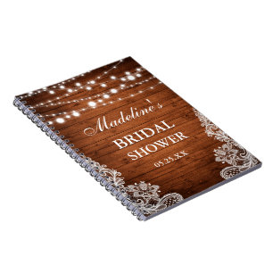 Carnet Fête des mariées rustique Lumières en bois Lace Li