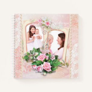 Carnet Fête des mères Roses Lace Pearls Cadre photo Vin