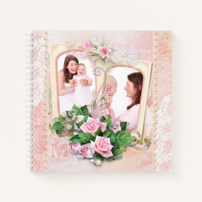 Carnet Fête des mères Roses Lace Pearls Cadre photo Vinta (Devant)