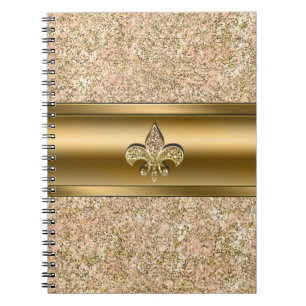 Carnet Fête Fleur de lis Pailletée Rose et Or