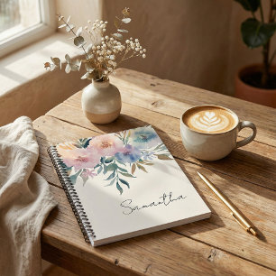 Carnet Feuillage botanique, spirale de fleurs à l'aquarel