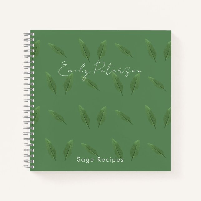 Carnet Feuille Motif de Sage Vert personnalisé Cook Recet (Devant)