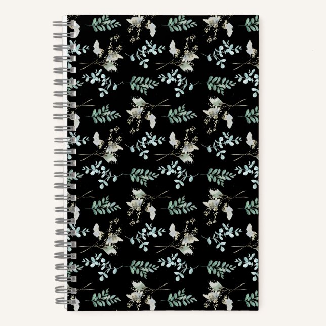 Carnet Feuilles botaniques noirs verts tendance (Recto)