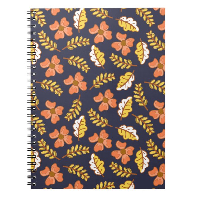 Carnet Feuilles d'automne en chute chaude avec fleurs (Devant)