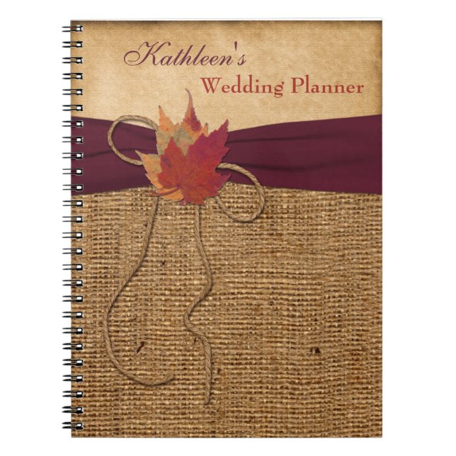 Carnet Feuilles d'automne FAUX Wedding planner Burlap - V (Devant)