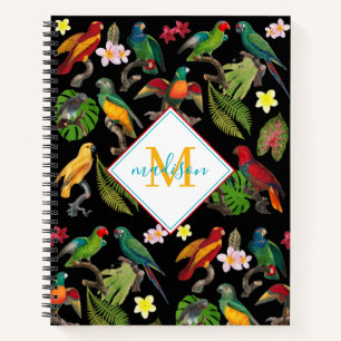Carnet Feuilles de perroquets tropicaux colorés, Monogram