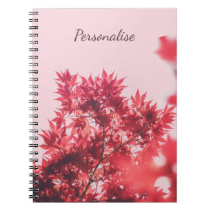 Carnet Feuilles d'érable rouge sur rose Personnalisé