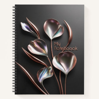 Carnet Feuilles lumineux : or Rose sur noir