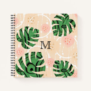 Carnet Feuilles Monstera sur rose.
