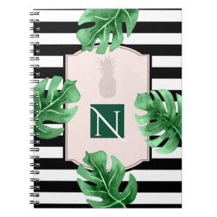 Carnet Feuilles tropicaux & ananas Élégant Monogramme chi