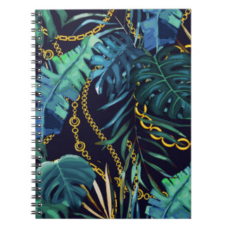 Carnet Feuilles tropicaux, chaînes d'or, sans soudure.