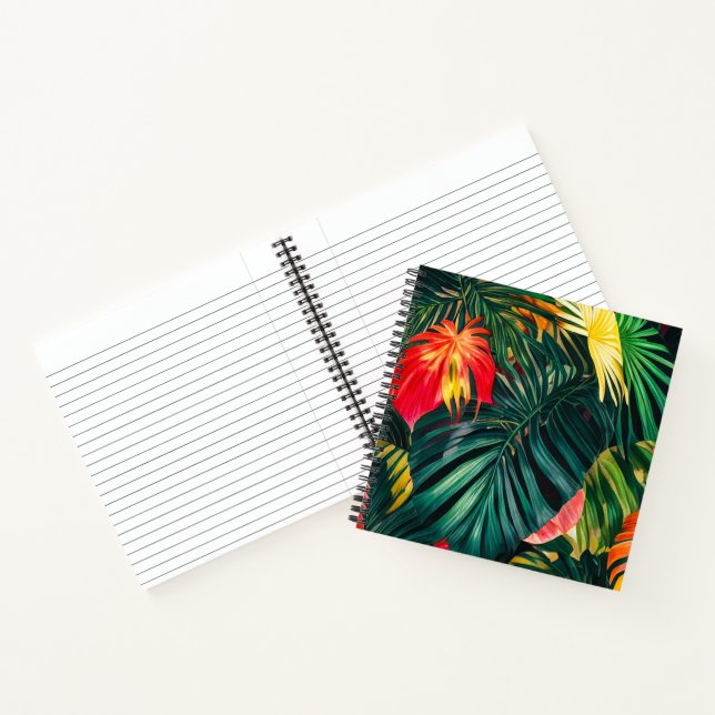 Carnet Feuilles tropicaux colorés et fleurs d'Hibiscus | (Intérieur)