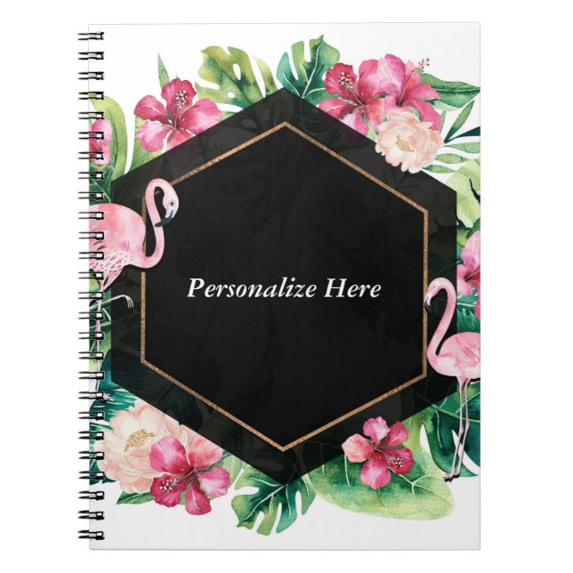 Carnet Feuilles tropicaux Hibiscus Flamants roses Élégant (Devant)