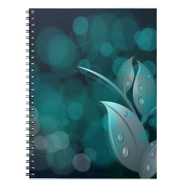 Carnet Feuilles turquoise Bokeh (Devant)