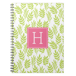 Carnet Feuilles verts et monogramme rose