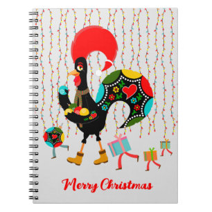 Carnet Feux de Noël, baubles, cadeaux et coq